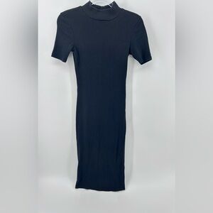 Zara Ribbed Midi Turtleneck Short Sleeve Dress size S Black